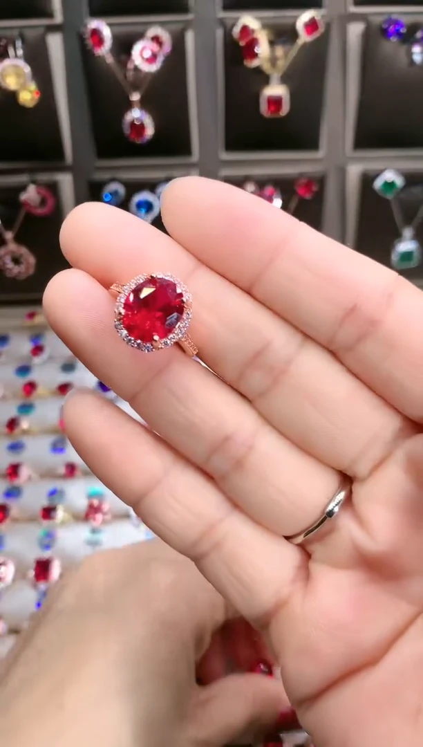 【闪购商品】红宝石戒指银S925镶嵌玫瑰金10.12