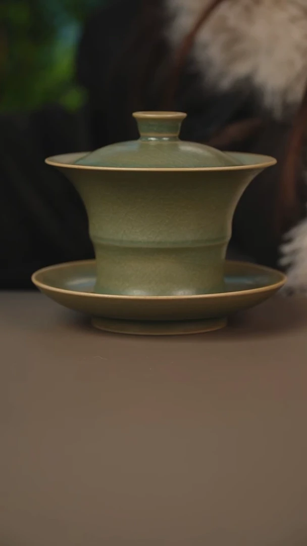 柴烧竹节马蹄盖碗