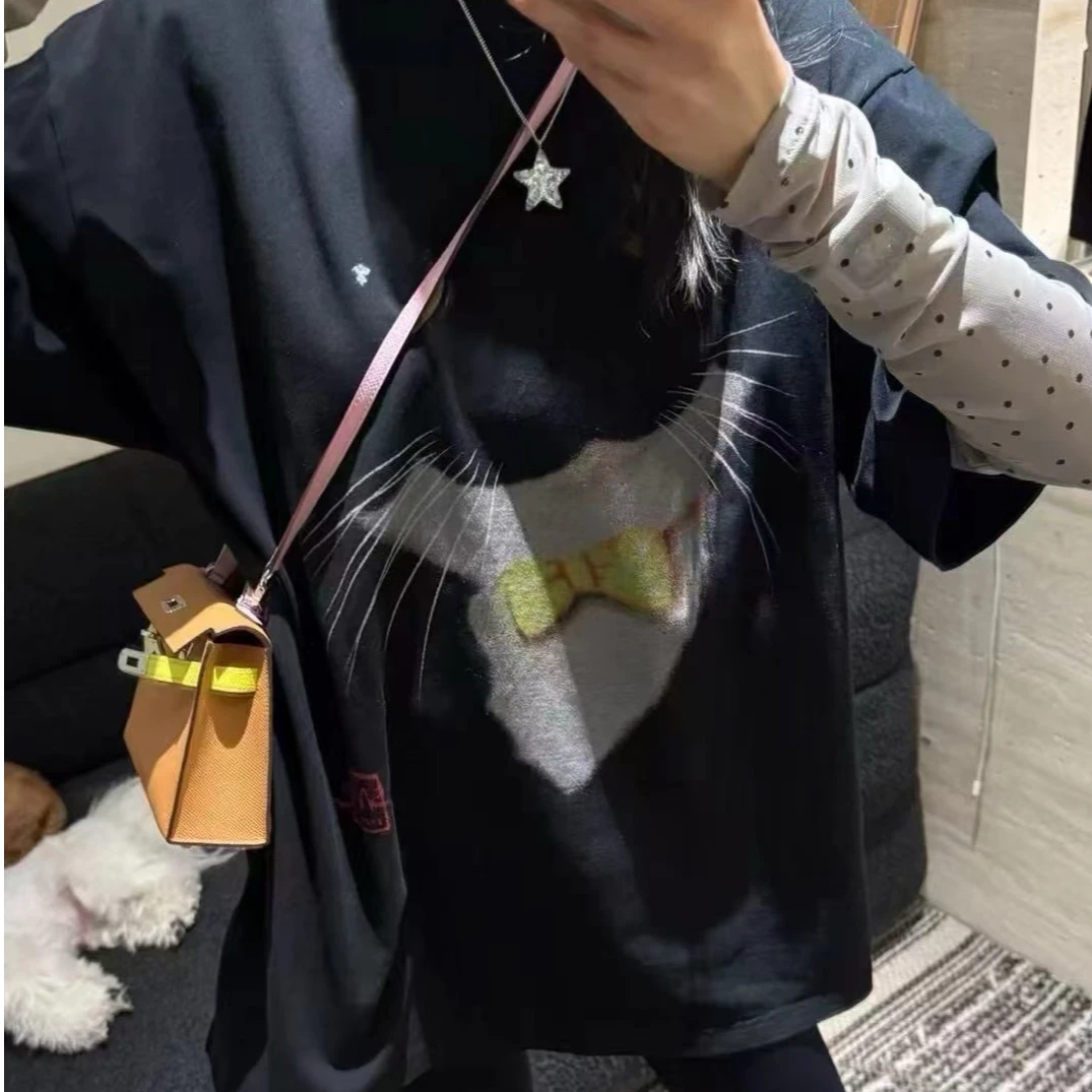 【27和YY家 STUDIO】减龄幸运猫咪假两件纯棉拼接波点T恤