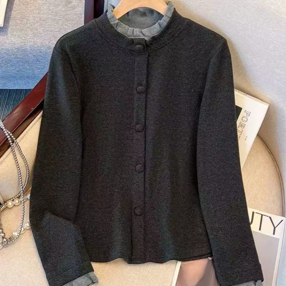 00126秋冬新款德绒花边领宽松显瘦圆领打底上衣女