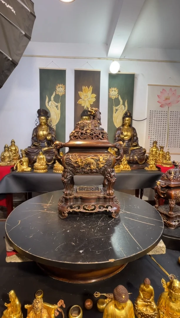 有机玻璃焦**光紫铜鎏金炉子