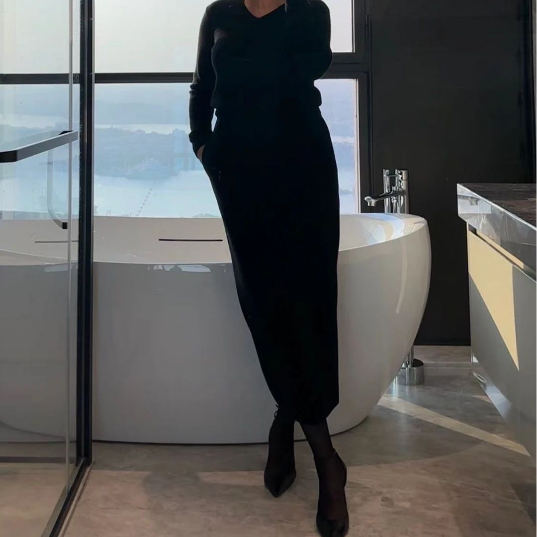 【赵娜】美式复古前开叉双面绒铅笔裙丨修身性感半身裙显瘦气质