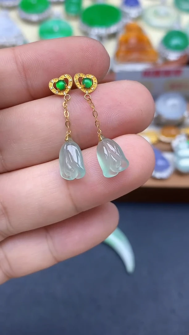 18K金镶嵌翡翠耳饰407-中国好珍宝