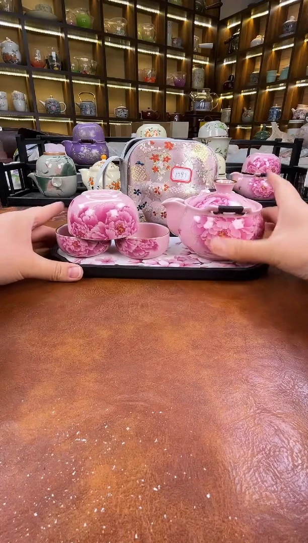 .新款粉色牡丹宝瓶+长方粉色花朵盘