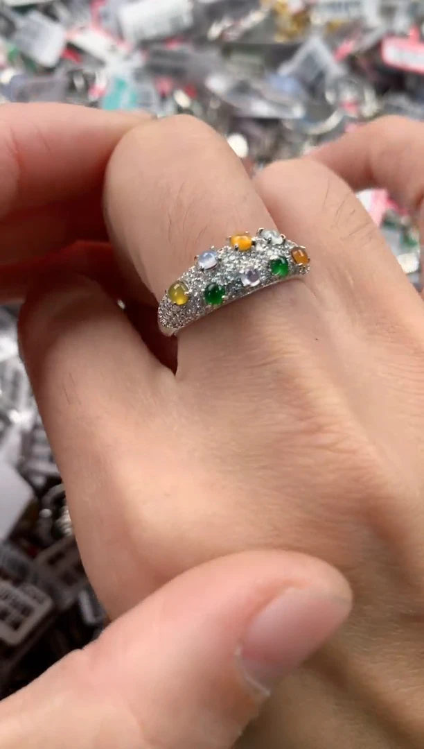 银S925镶嵌戒指翡翠8888----7