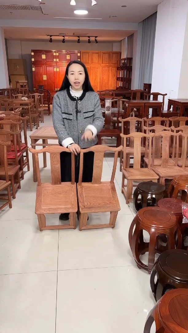 紫檀木类端景台一对白胚带围板小巴花小官帽椅高34