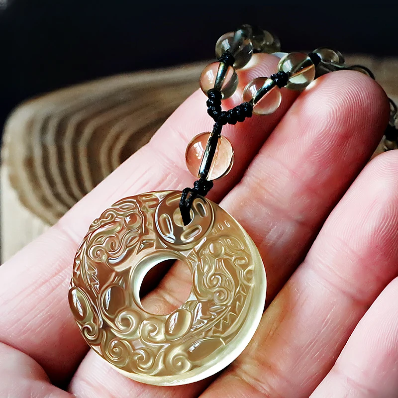 天然黄水晶貔貅吊坠貔貅平安扣挂件水晶吊坠貔貅项链男女项链