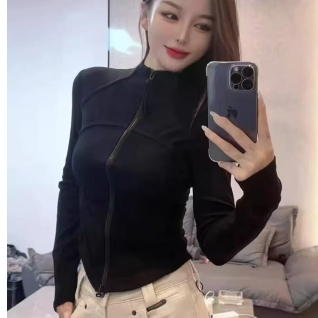 大码新款瑜伽服短外套显瘦长袖运动打底立领修身休闲时尚1020