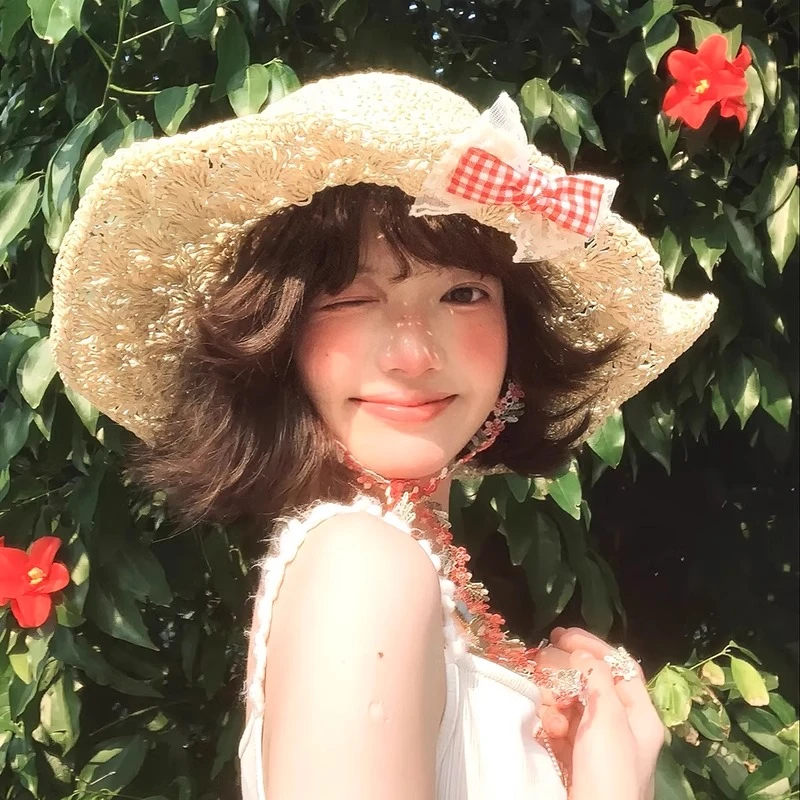 田园风蝴蝶结草帽女夏季镂空大帽檐遮阳防晒帽海边度假太阳帽子潮