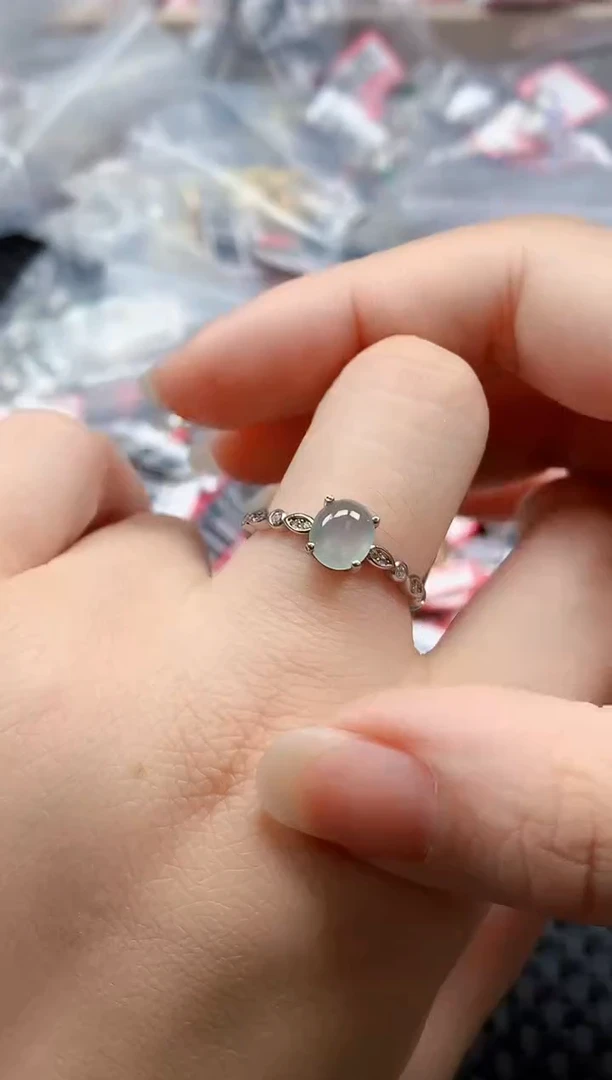 银S925镶嵌戒指翡翠天然A货缅甸翡翠