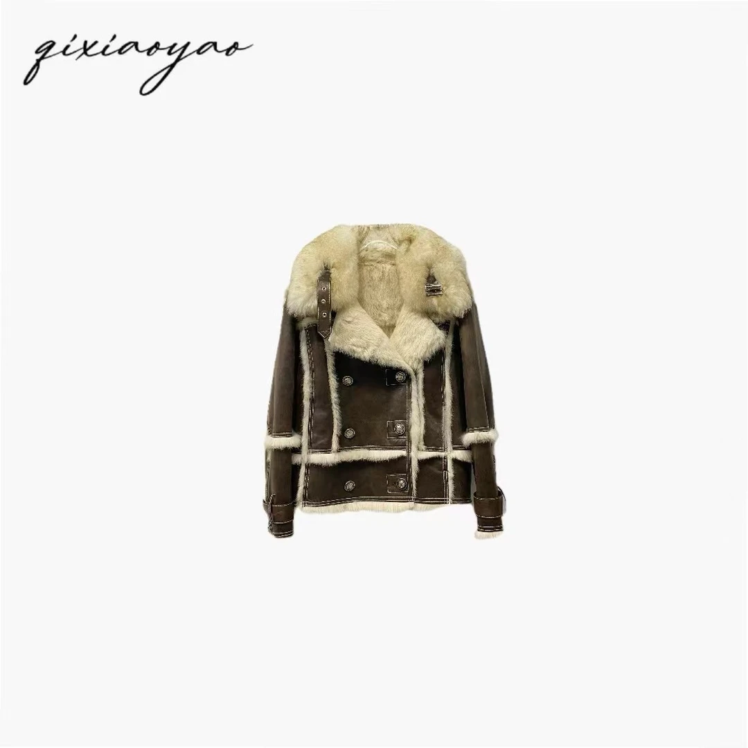 2024秋冬新款兔毛+羊毛皮毛一体外套#QSCT2385