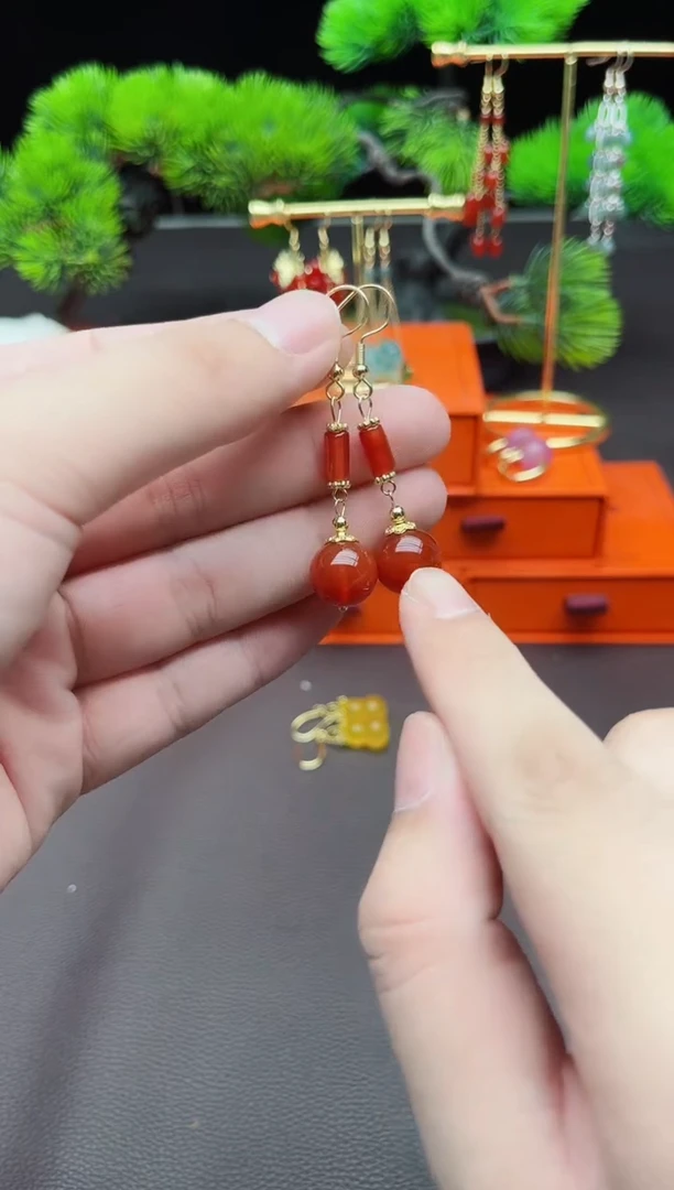 玛瑙/玉髓耳饰银S925镶嵌723