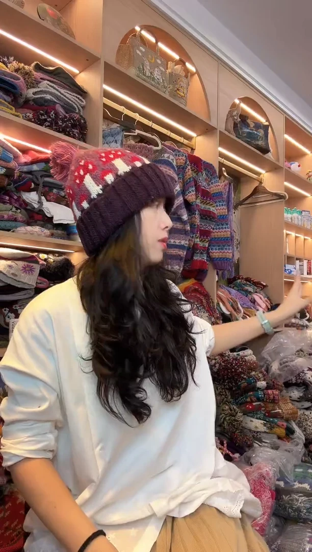 绵羊毛百羊毛像素蘑菇单球帽