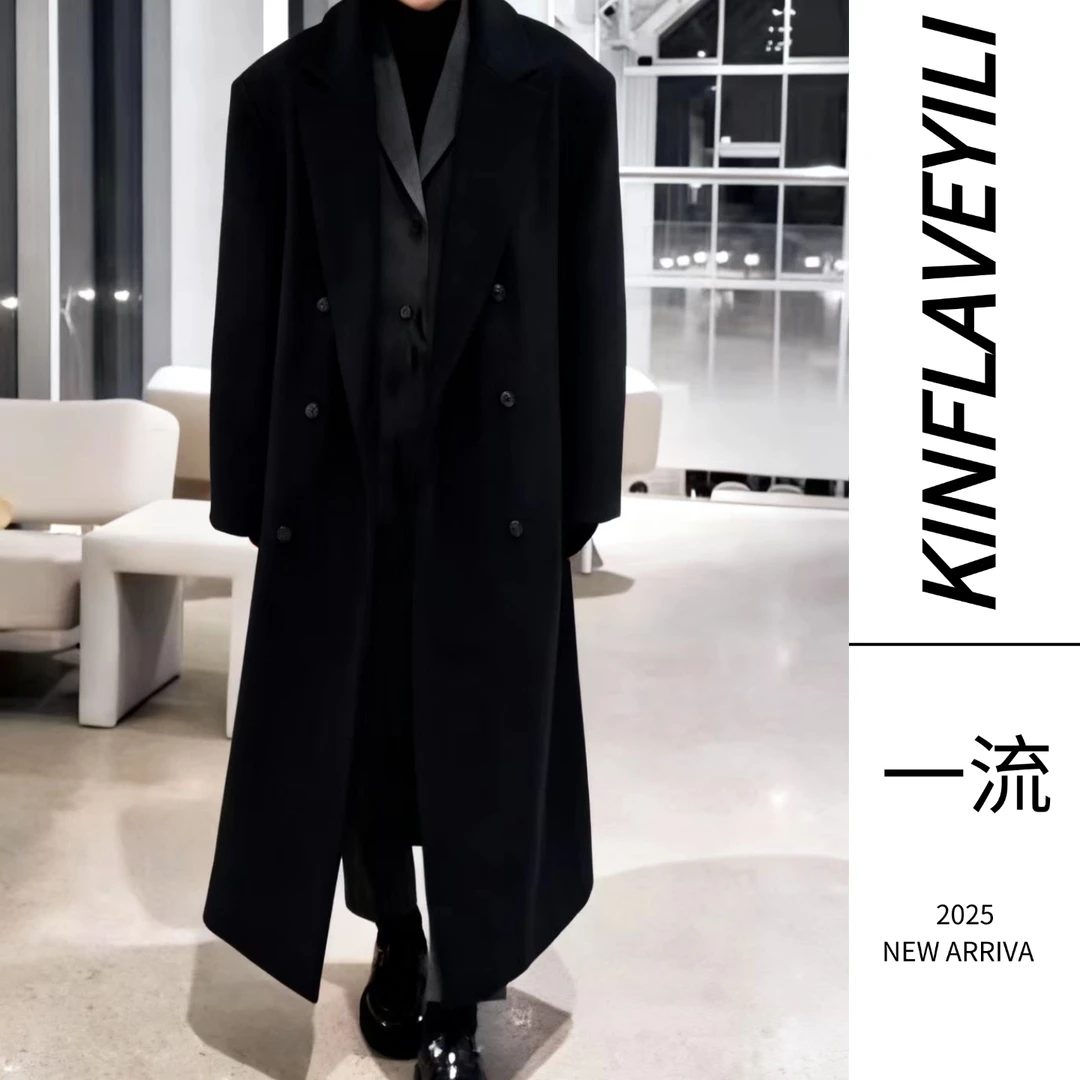 英伦风中长款过膝毛呢大衣外套男西装春秋高级感夹棉呢子风衣