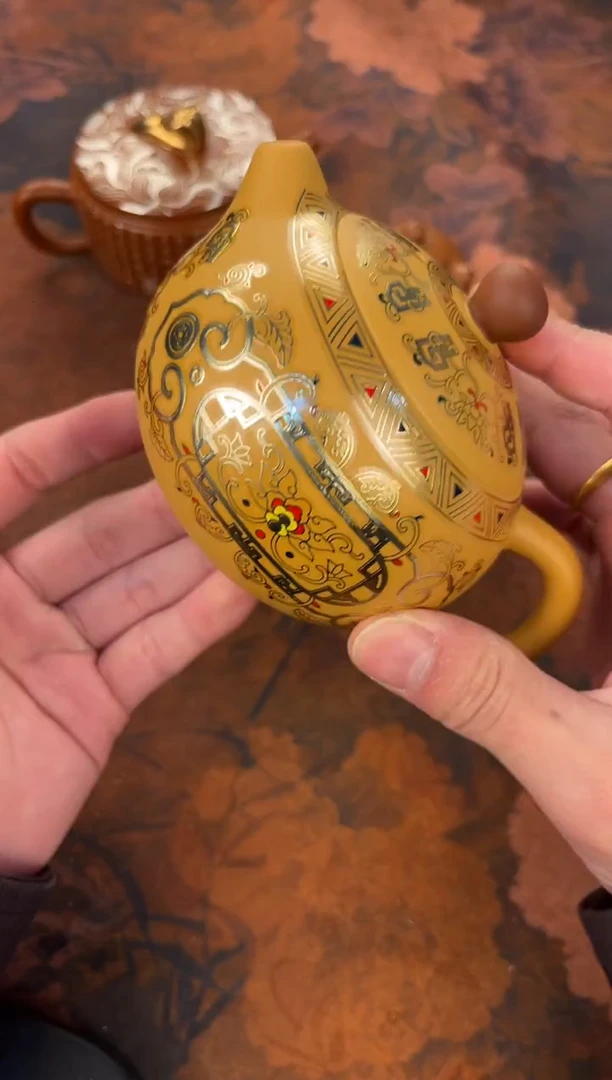 茶杯紫砂-红顶 黄段饕餮西施