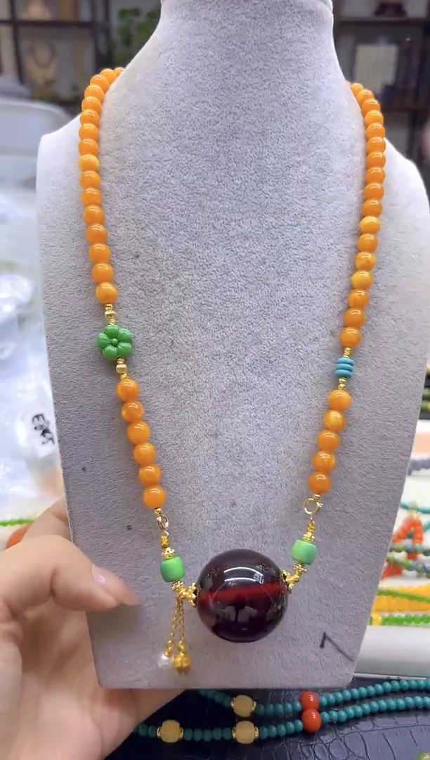 蜜蜡毛衣链未镶嵌DIY款M813