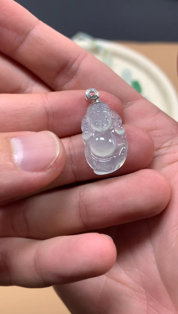 吊坠(不含链)18K金镶嵌翡翠财神
