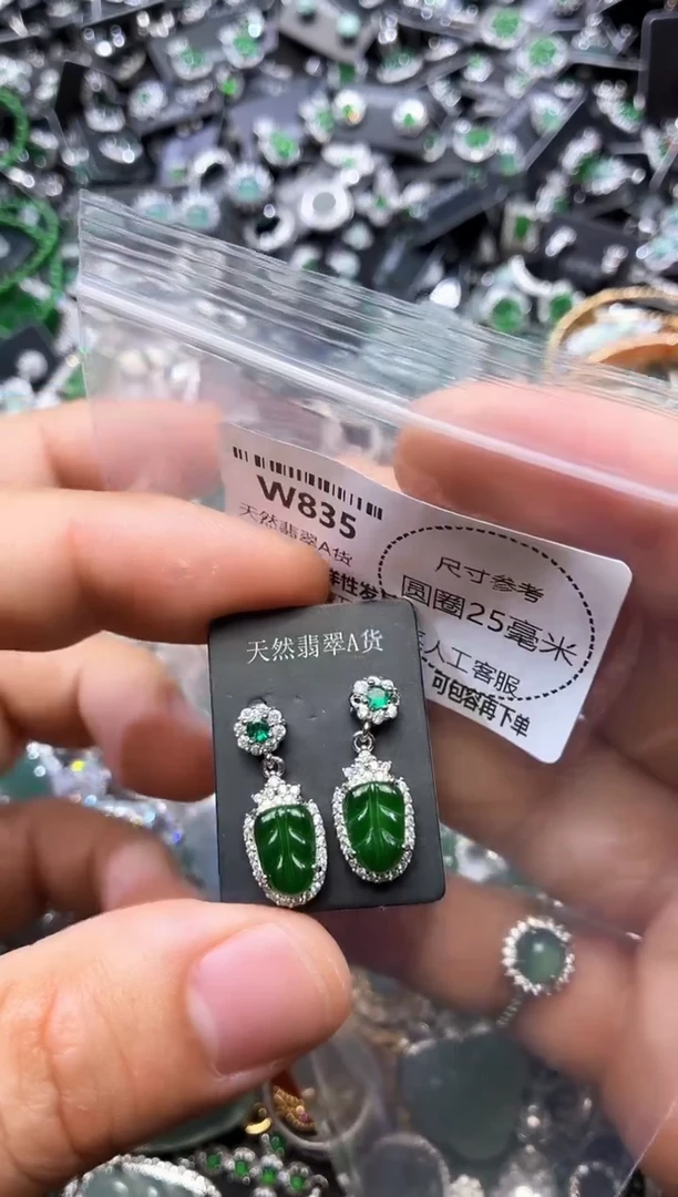 翡翠未镶嵌颈饰W835耳钉