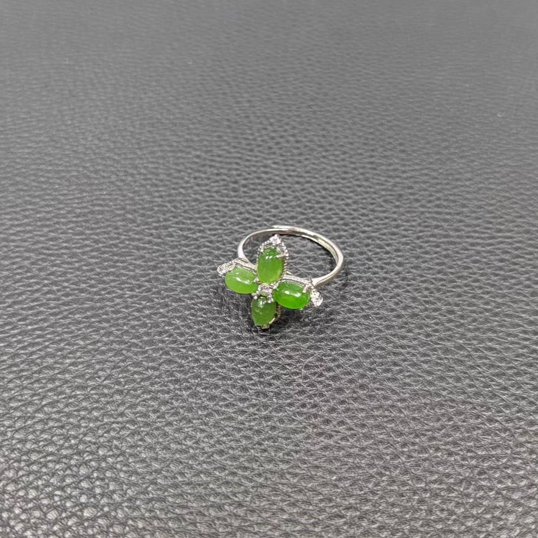 和田碧玉四叶银戒指 AA945 多样性发其一 气质 时尚 百搭 珠宝