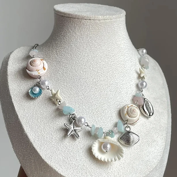 合金项链 多巴胺彩色贝壳海星项链夏日度假风甜美搭裙子