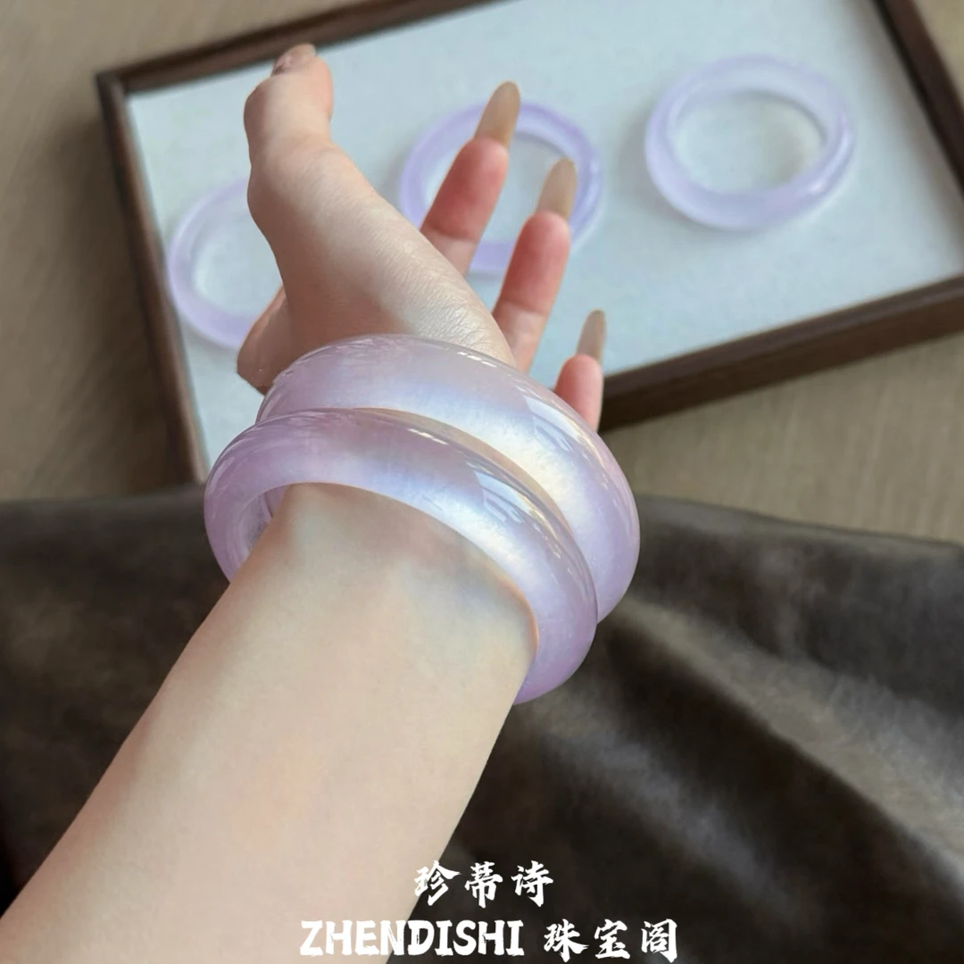 高冰紫罗兰手镯冰种紫色手镯子女玛瑙手镯玉髓手镯女款少女送礼物