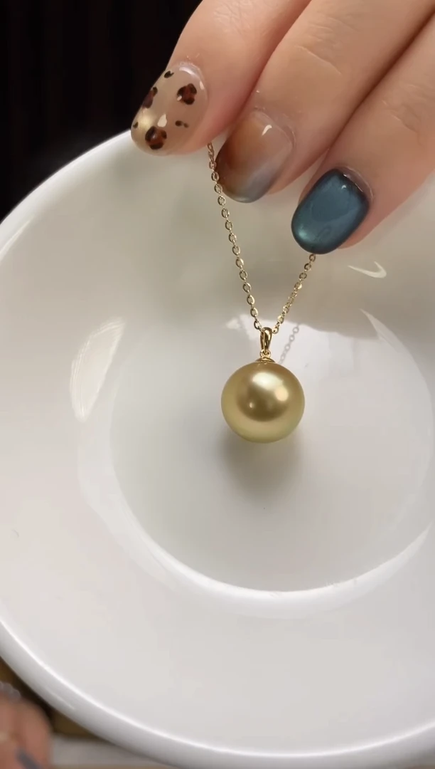 吊坠(不含链)18K金镶嵌海水珍珠12-13南洋金珍珠吊坠