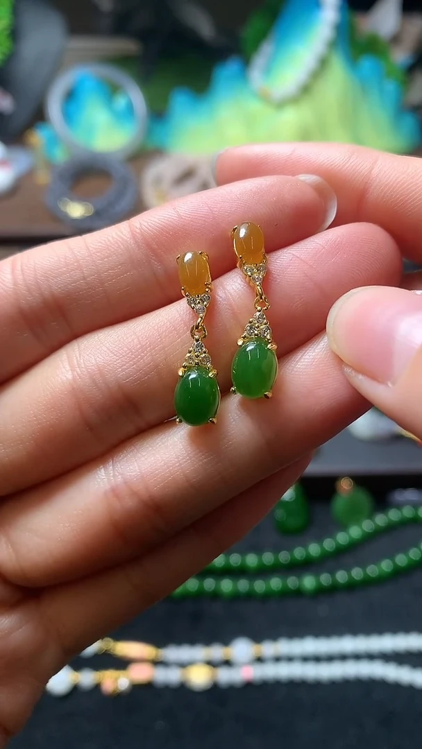 【闪购商品】和田玉耳饰银S925镶嵌耳钉