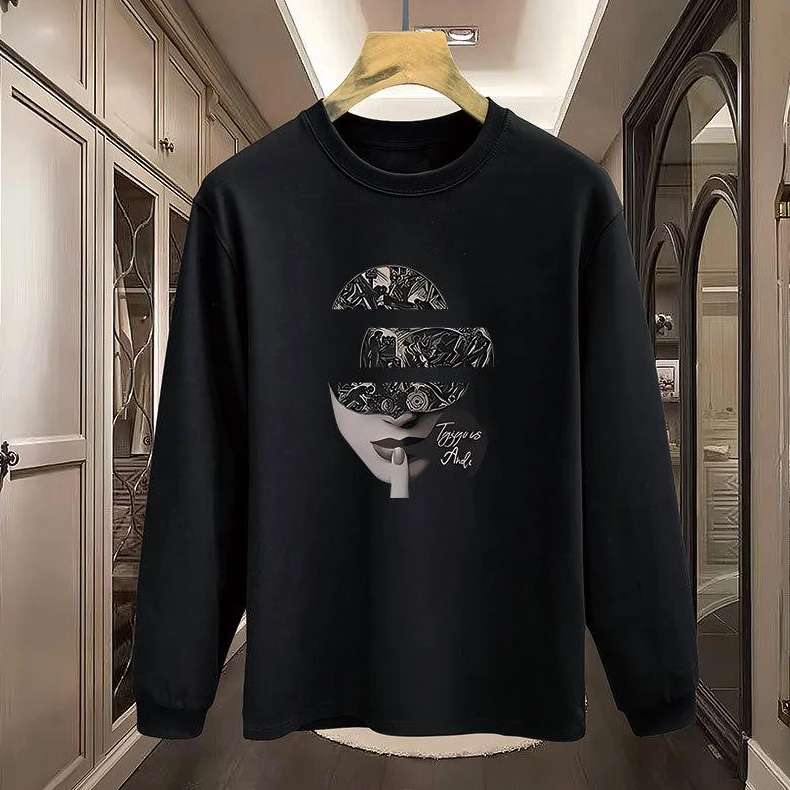 特大码300斤港版秋季休闲时尚学生党街头男士休闲圆领套头长袖t恤