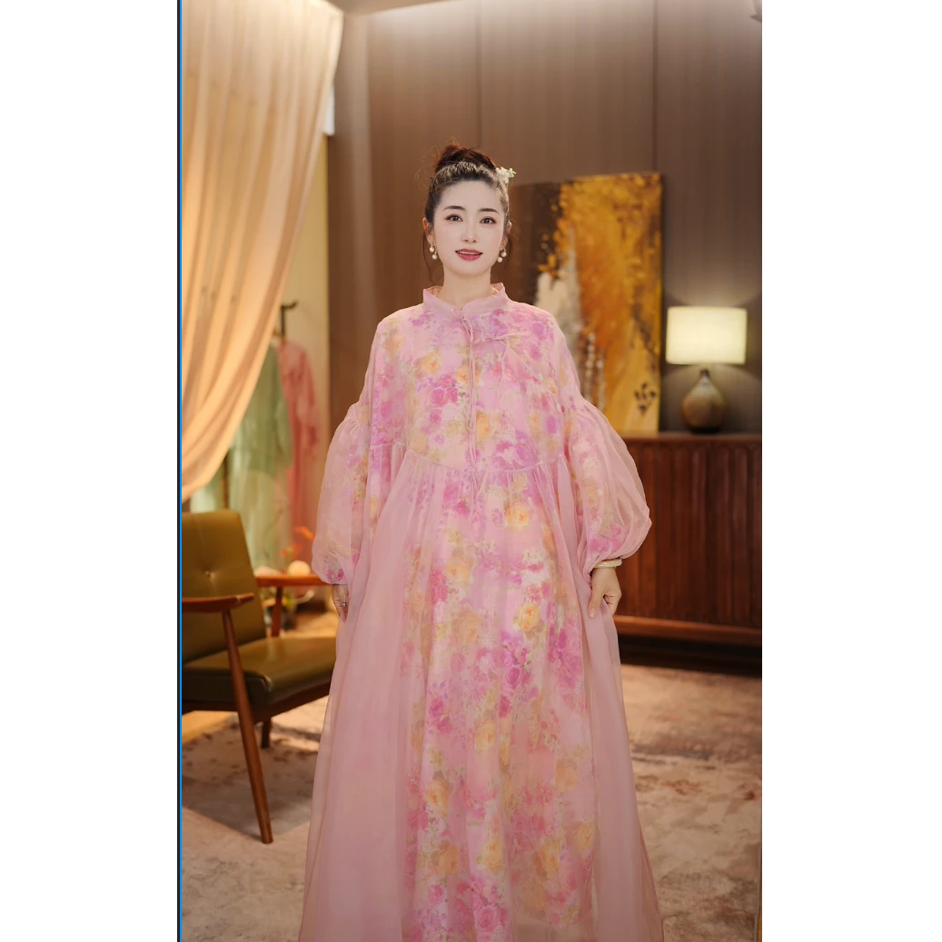 彬壹冉.原创-7011夏季时尚飘逸仙女桑蚕丝长款复古连衣裙气质裙子