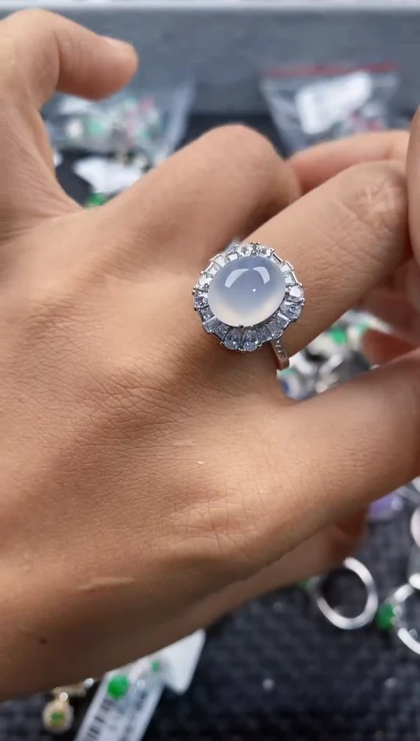 银S925镶嵌戒指翡翠10-10-10  1