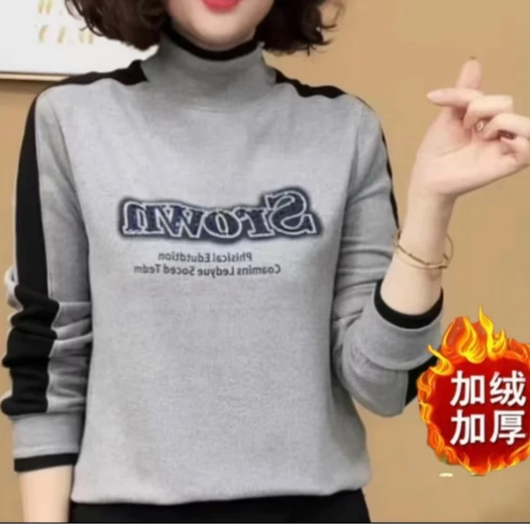 5918爆款带钻加绒加厚洋气打底衫上衣