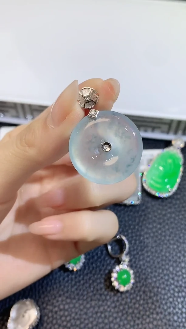 翡翠18K金镶嵌吊坠(不含链)A87