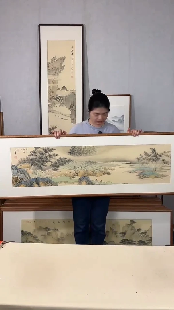 国画手绘*携琴访友*52*172cm带框发货