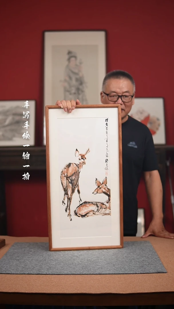 国画手绘-36*69实木框花鸟