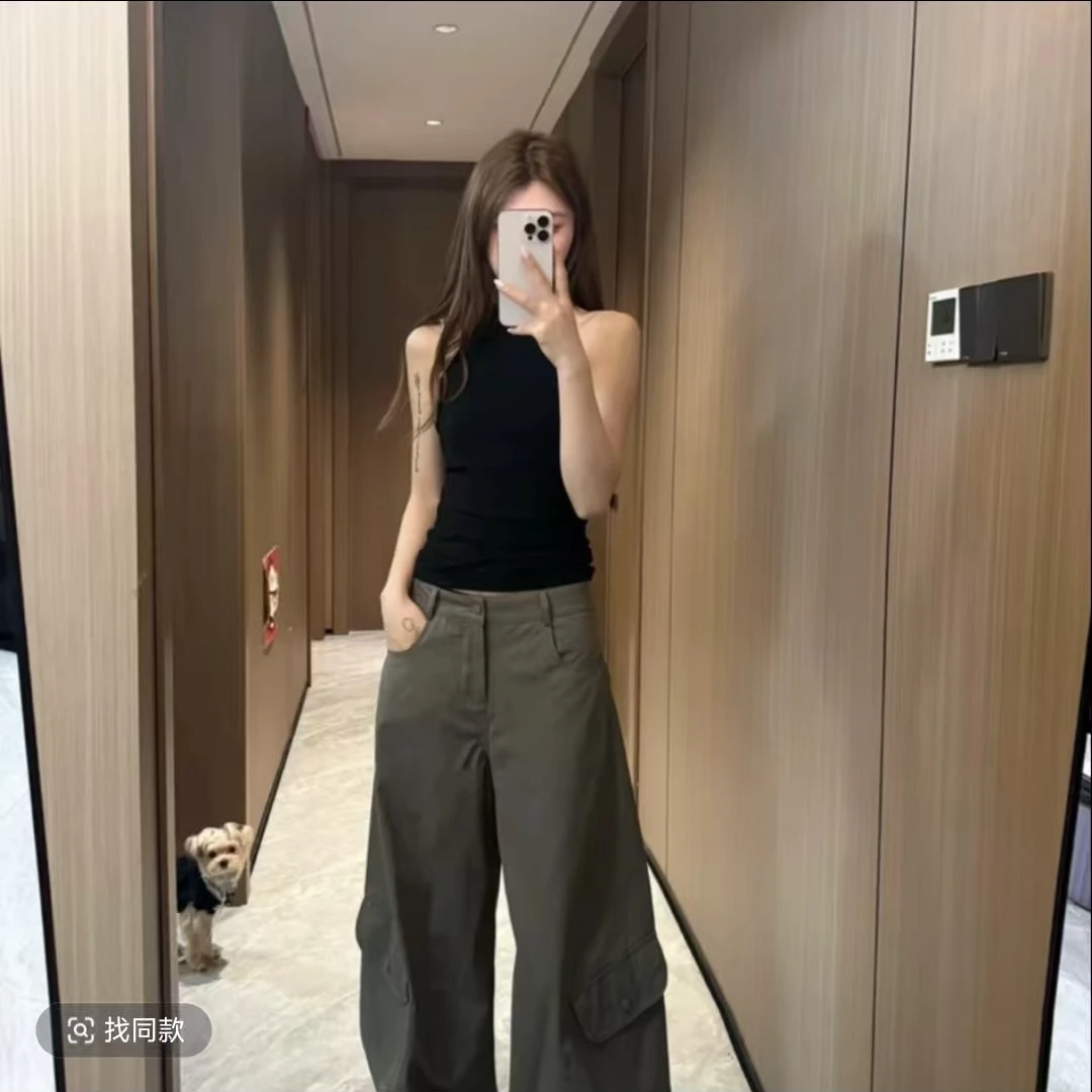 CC时尚潮流白色工装裤女秋季美式辣妹休闲裤宽松百搭拖地裤子1888