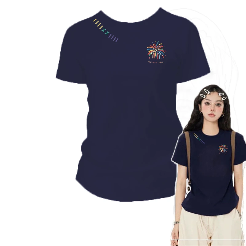 【ZHAP】圆领正肩短袖休闲t恤女2025夏季校园简约设计感街头个性上