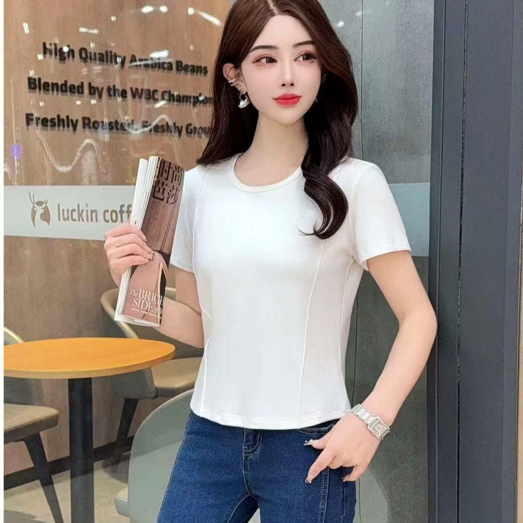 鱼骨短袖t恤燕尾香氛莱赛尔轻奢时尚养肤t恤气质显瘦夏季半袖