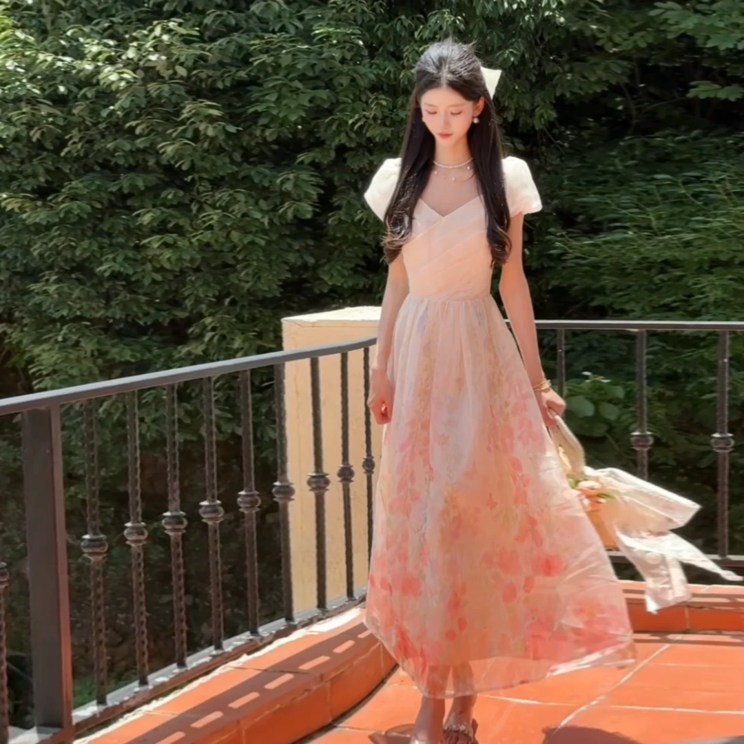 拉夏贝尔【洛神花语】25夏季甜美可爱财阀千金显瘦连衣裙 10523 lxj