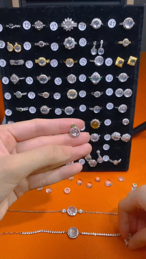 石英质玉银S925镶嵌耳钉耳钉