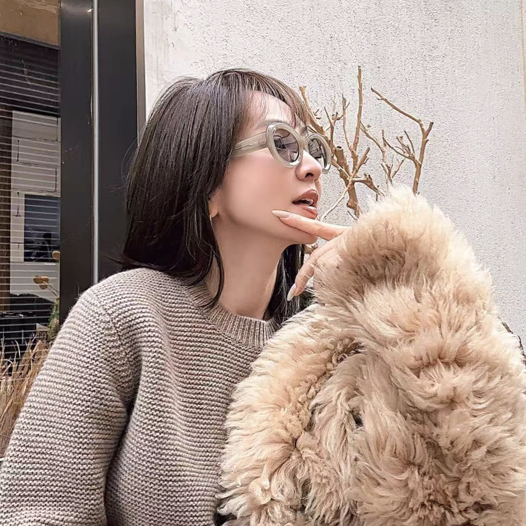 Noble.L 米咖色/杏色圆领套头毛衣时尚休闲百搭宽松纯色秋冬