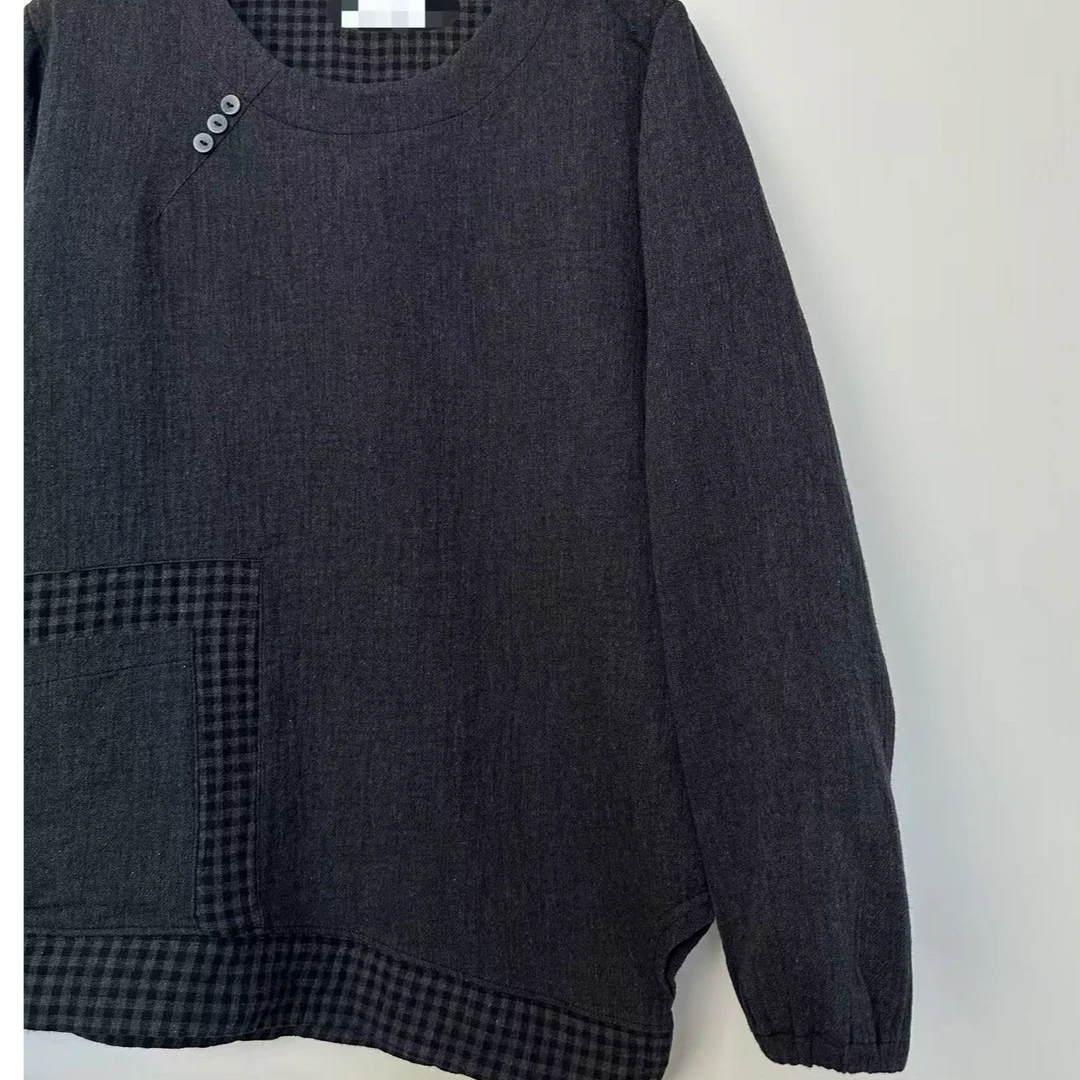 韩国正品不支持退换/Au/格子拼接纱棉小衫/0109