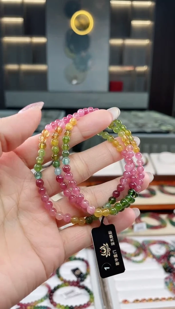 未镶嵌老矿碧玺三圈手串4mm+碧玺多样性发一条T