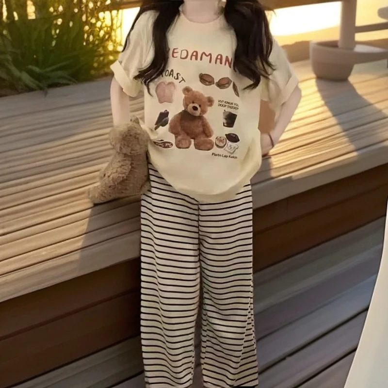 2025年新款棉柔短袖韩版睡衣舒适宽松男女家居服套装