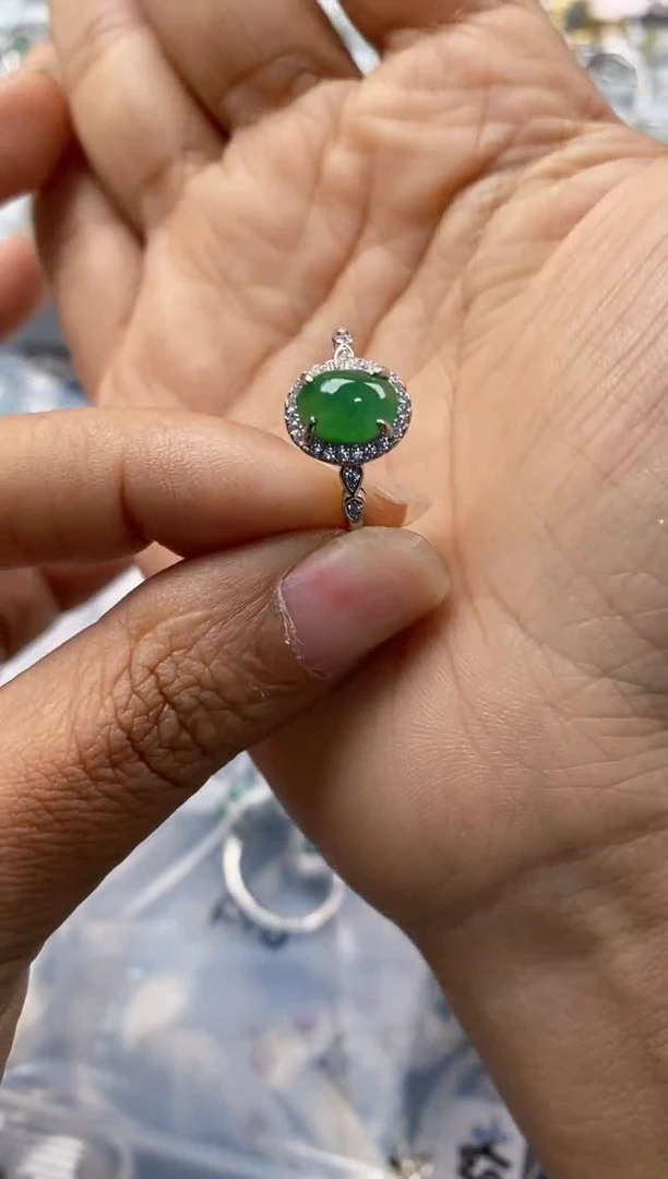 银S925镶嵌戒指翡翠555---7