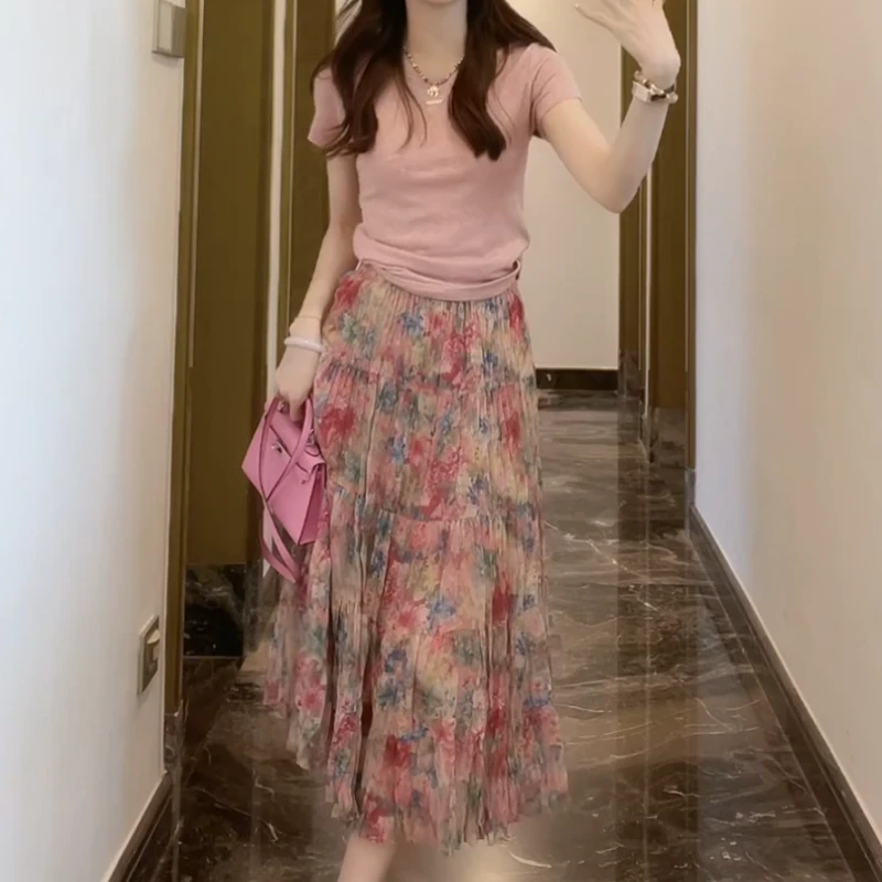 2025夏季新款时尚设计款简版短袖+温柔公主风半身裙LK2503116