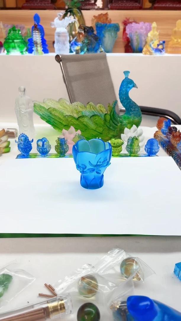 手工艺品琉璃蓝色兰花杯