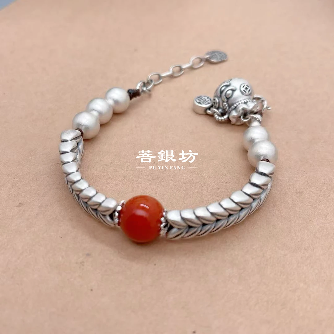 【菩银坊】925银 麦穗南红钱袋袋手链，17➕5厘米，