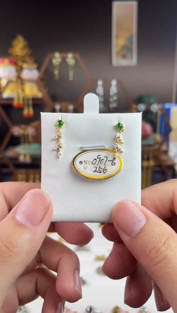 银S925镀金镶嵌翡翠耳饰，0907-6翡翠耳针