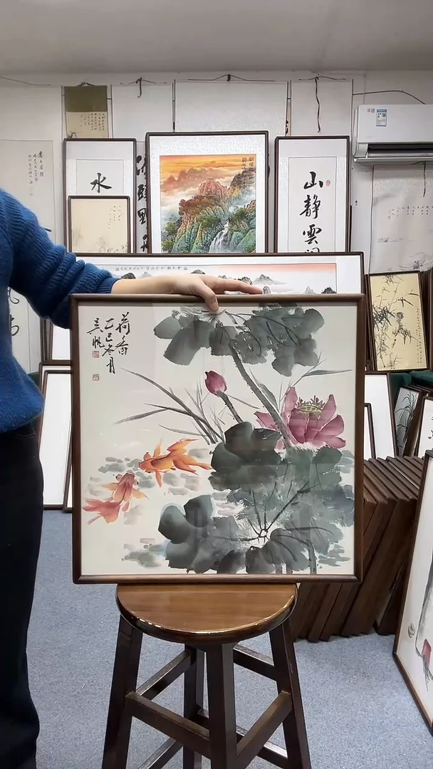 国画尺寸52*52实木画框京东包邮手绘