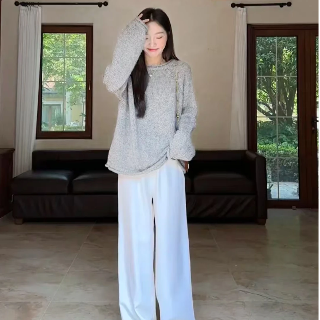 福利--拍下选择对应的编码--早春圆领长袖宽松慵懒风纯色毛衣女